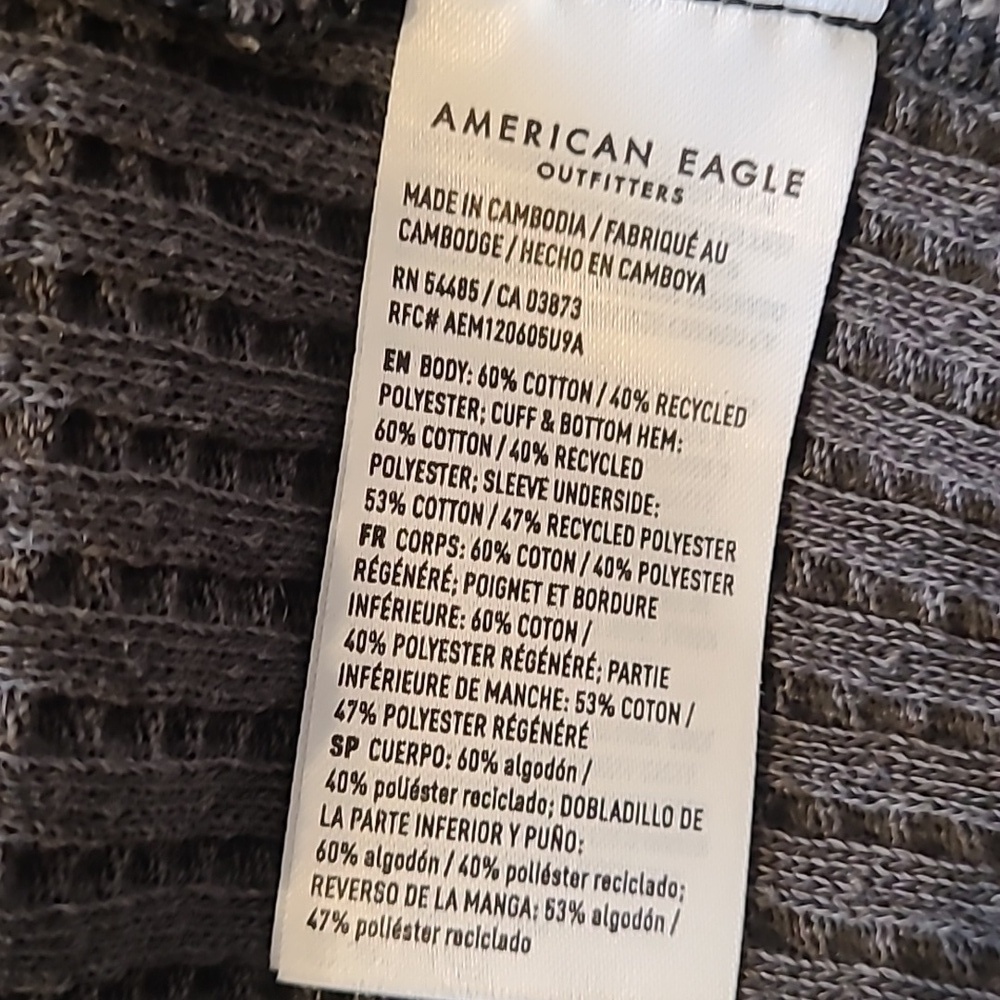 American Eagle Lived-in Gray M Waffle Knit Thermal Sweater Boxy Oversized Boho - Picture 5 of 11